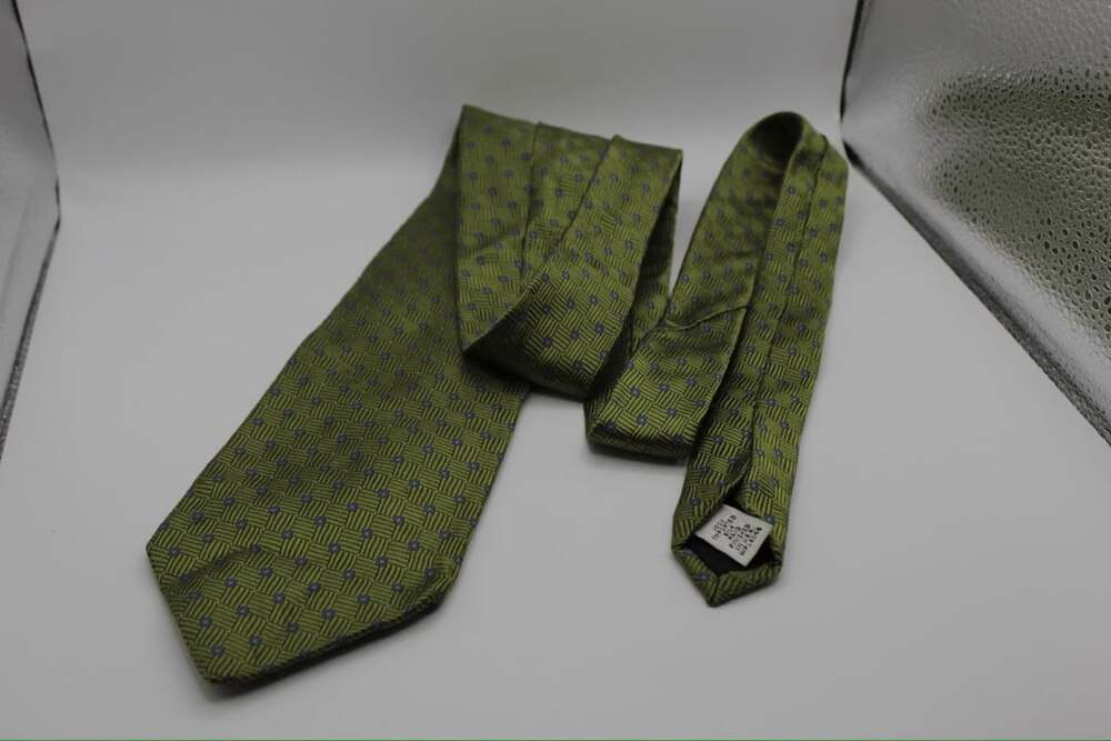 Alfani Men's Olive Green and Blue Geometric Pattern 100% Silk Necktie